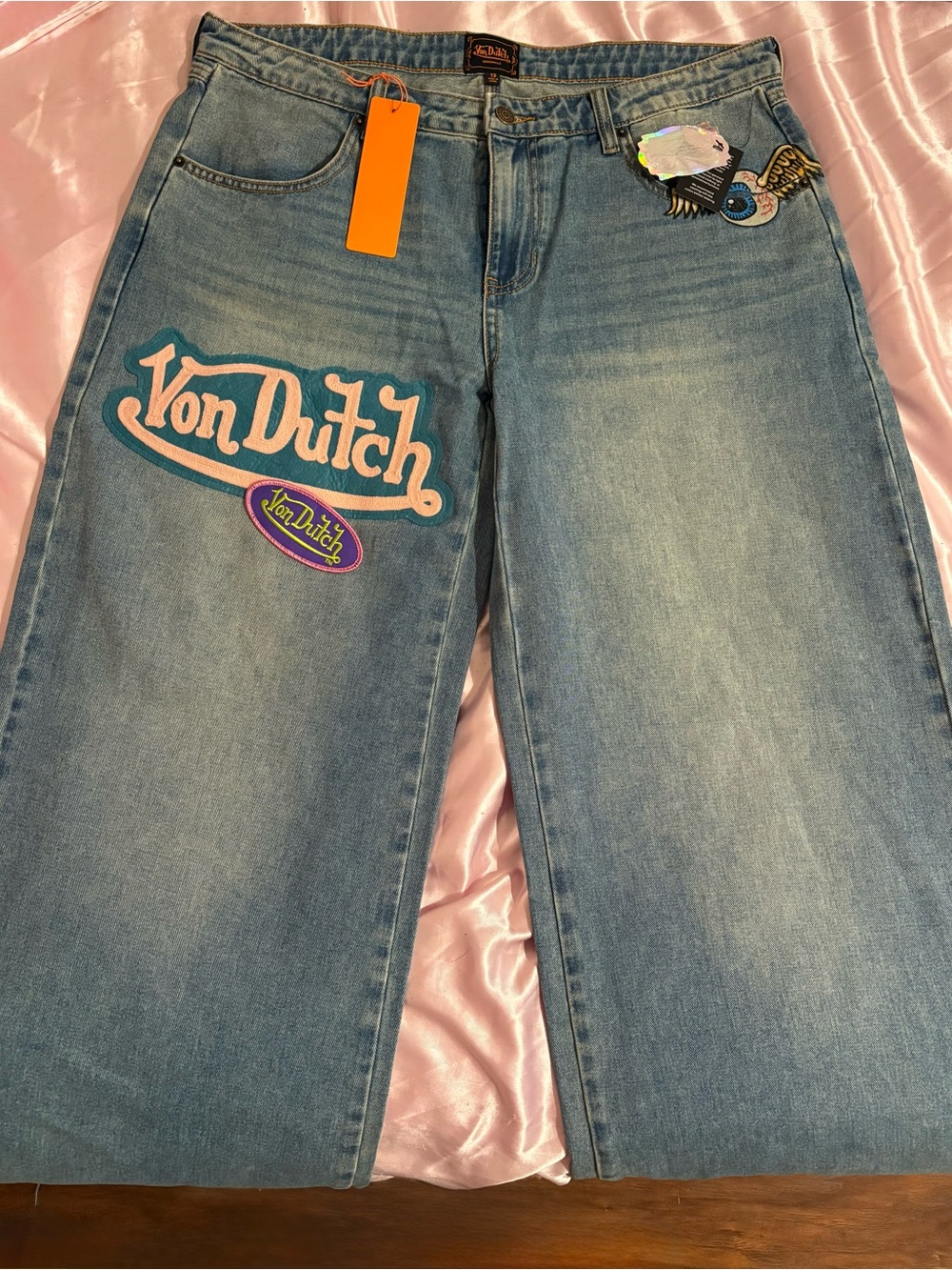 Von Dutch Women’s Light Blue Embroidered Wide-Leg Jeans